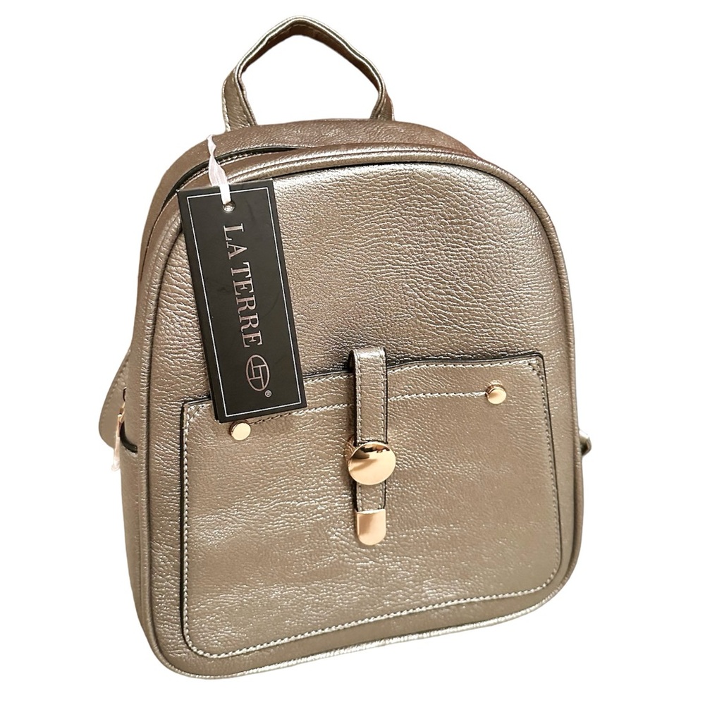 NWT La Terre Pewter Metallic Convertible Backpack/Crossbody Bag - Picture 7 of 10